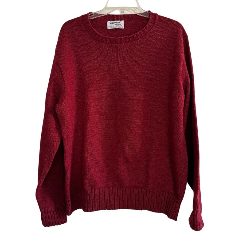 Vintage 90s Puritan ThermaX Burgundy Red Knit Sweater Wool Blend Grandpa Preppy